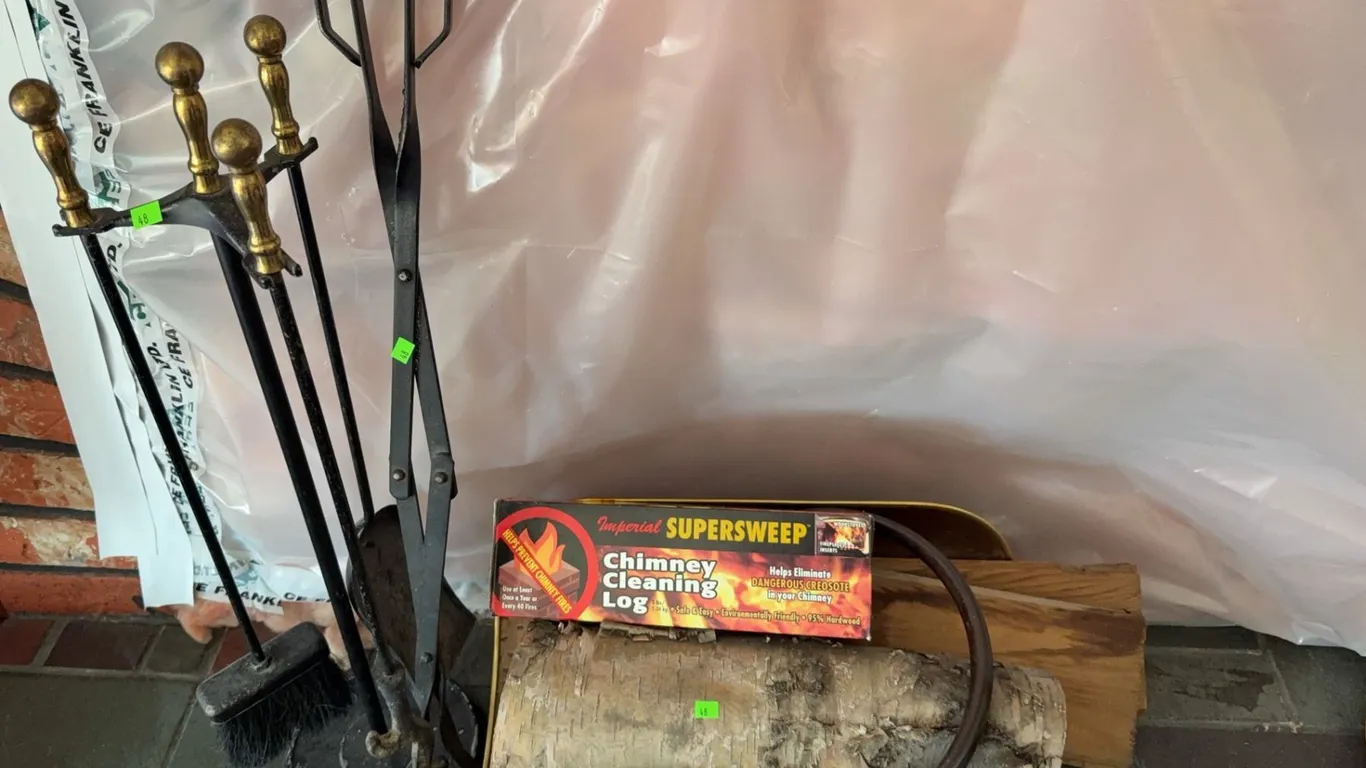 Fireplace Tool Set With Log Holder and Chimney Cleaning Log