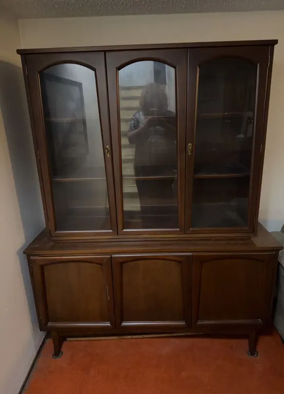 Wood Display Cabinet with Glass Doors and Storage Base