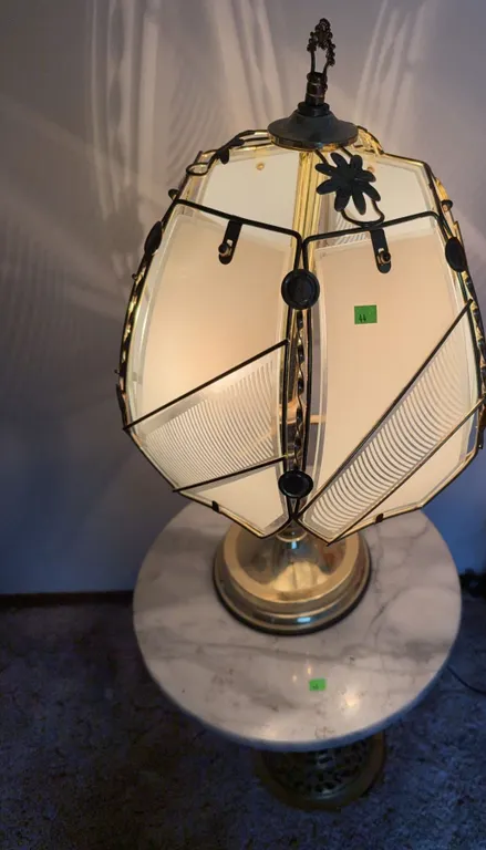 Brass Touch Lamp With Marble Top Table 15" Diameter Top, 18" T