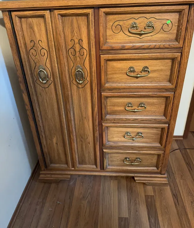 Gerard Collin Inc. Oak Tallboy Chest with Drawers and Cabinet
