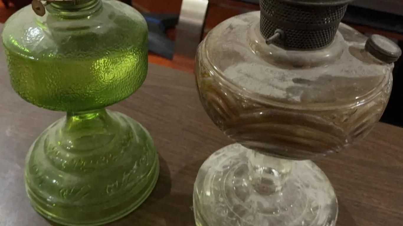 Glass Oil Lamp Bases, Green and Clear