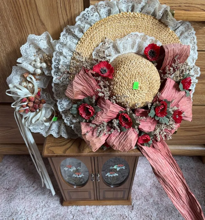 Wooden Jewelry Cabinet with Floral Glass Doors