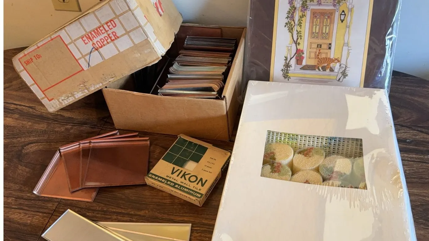 Enameled Copper and Aluminum Wall Tiles, Sunset Stitchery Kit