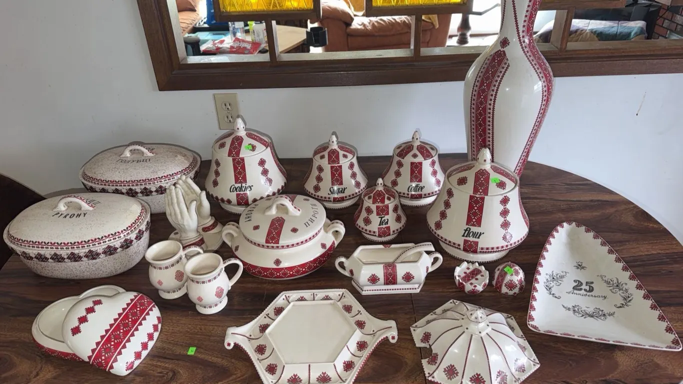 Ceramics by Anne Ukrainian Motif Canister and Tableware Set