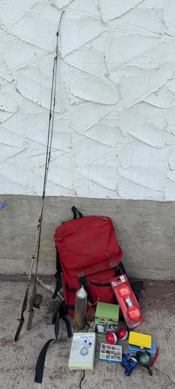 Fishing Rod and Gear Set with Red Backpack