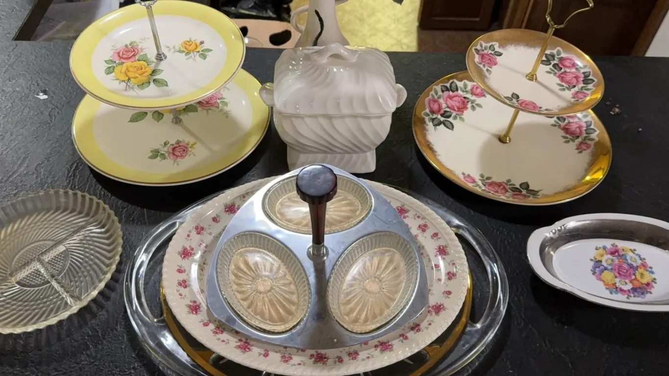 Servingware Including Tiered Trays and Electric Gravy Warmer