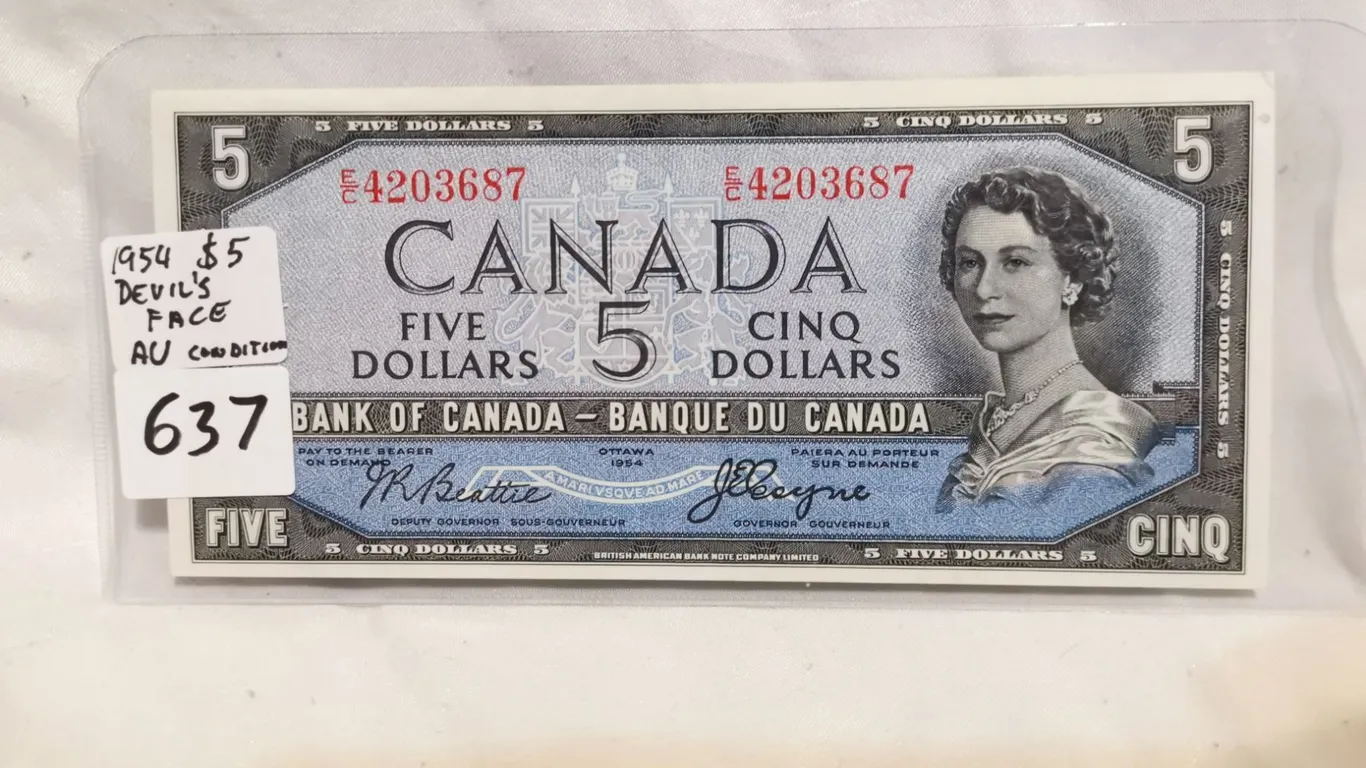 1954 AU+ Devil's Face $5 Bill