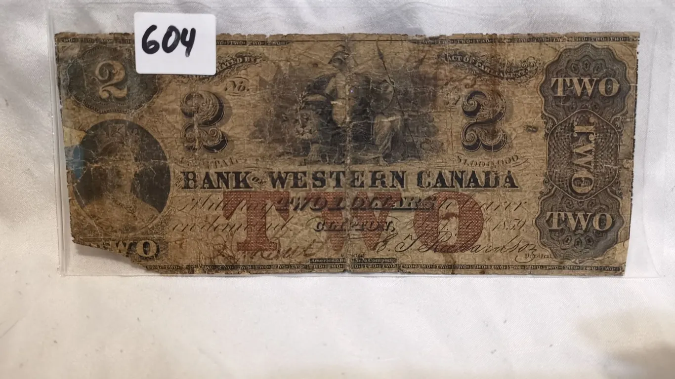 1859 Bank of Western Canada Rare $2 Bill