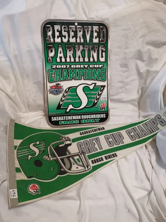 Saskatchewan Roughriders Banner and Parking Sign