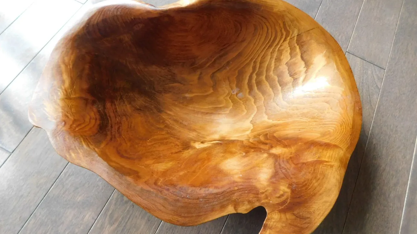 SIGNED CARVED WOOD BOWL 1976
