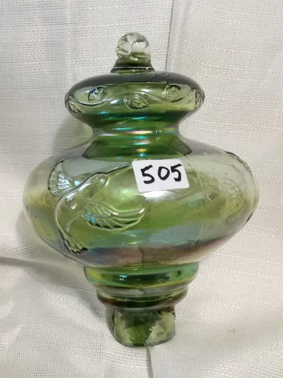 Unknown green carnival glass item