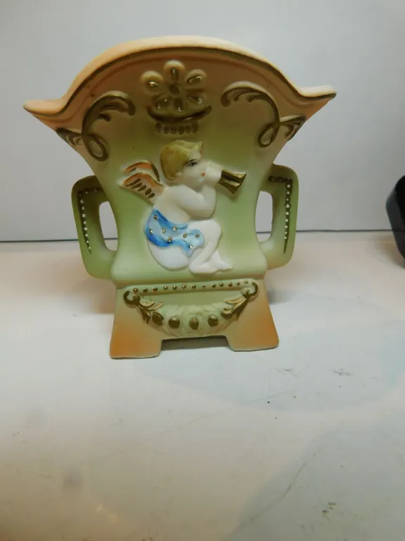 SCARCE OCCUPIED JAPAN, MORIYAMA, BUD VASE WITH ANGEL, DAMAGE AS SHOWN