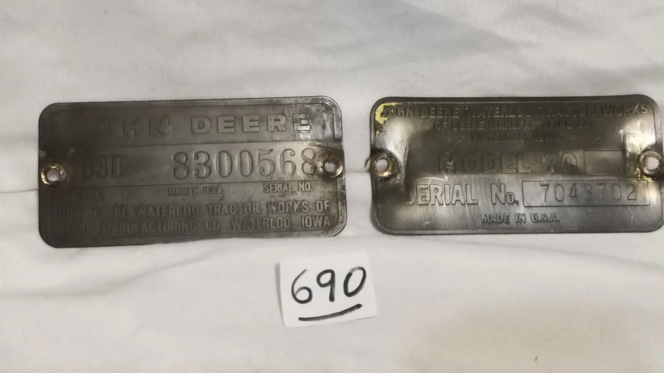 Two Old John Deere Serial Number Tags