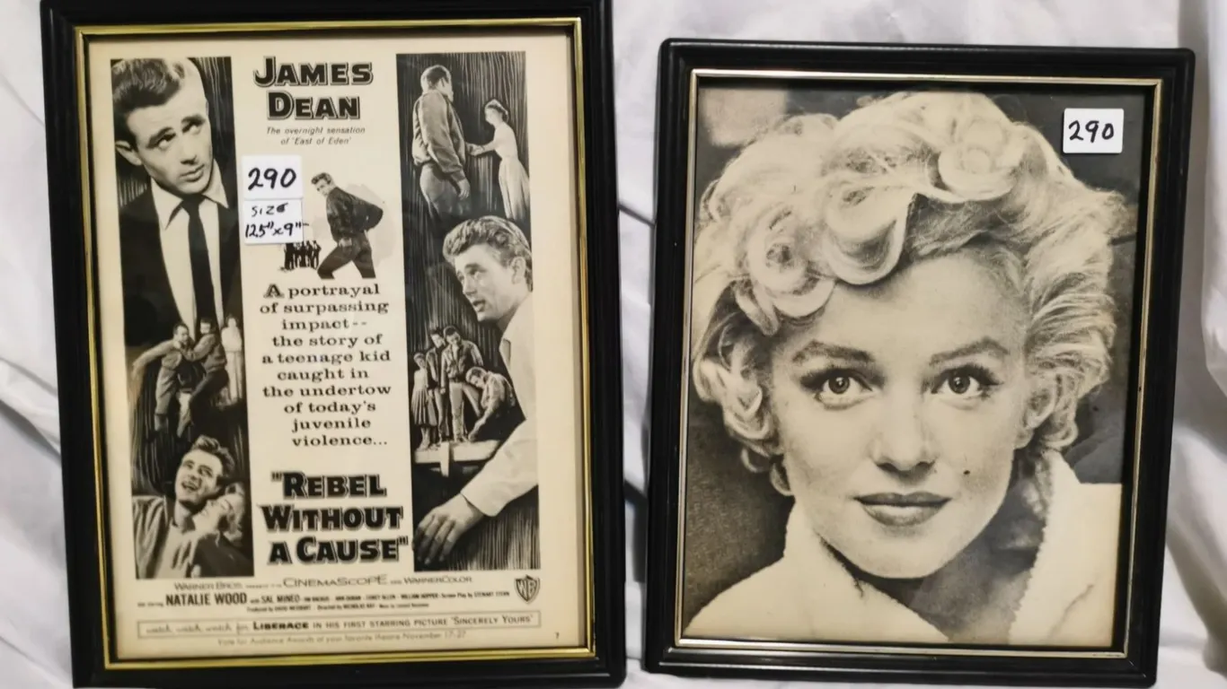 Two Framed Vintage Movie Prints – James Dean, Monroe