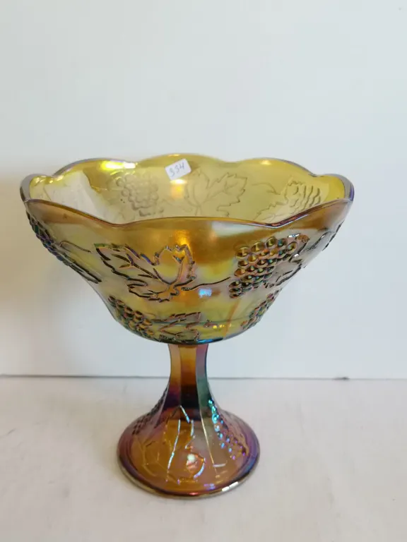 Vintage Amber Carnival Glass Pedestal Bowl, 8” x 8 ½” Tall