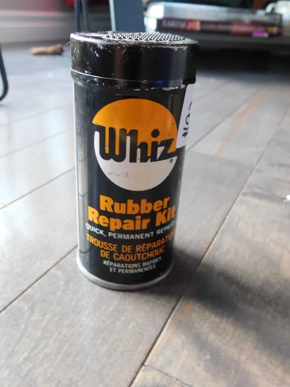 VINTAGE WHIZ RUBBER REPAIR KIT, TIN WITH SOME CONTENTS