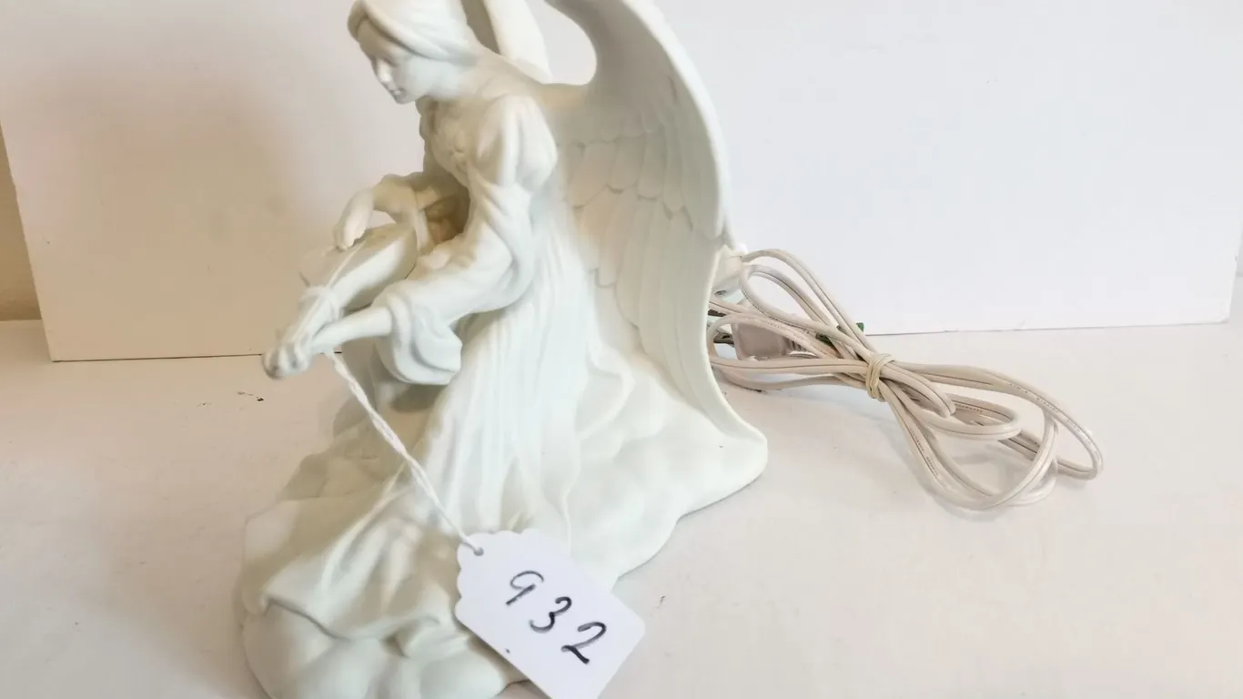 Angel Playing Lute Ceramic Nightlight, 7”