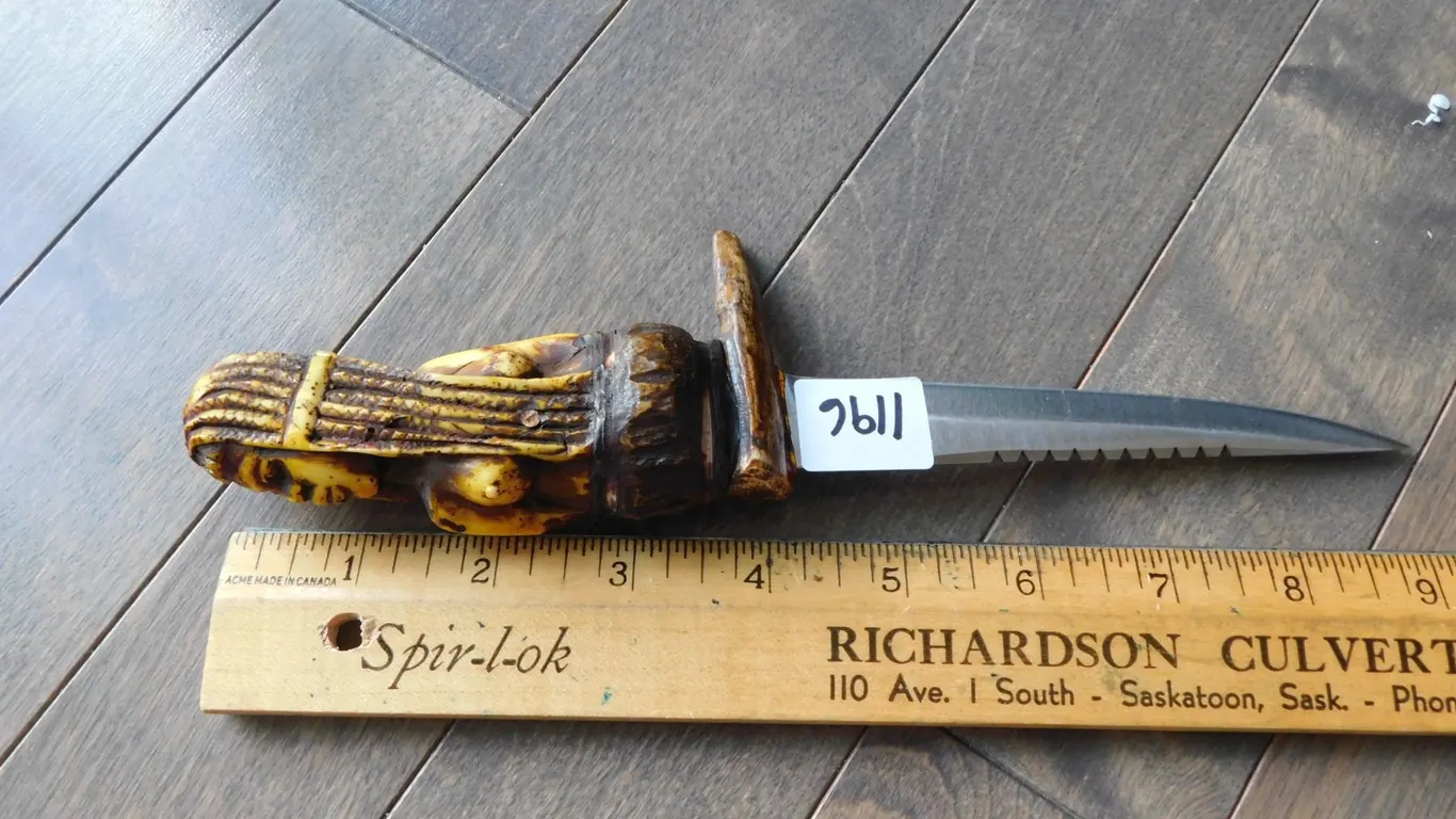 VINTAGE CARVED HANDLE FISH KNIFE, VERY SHARP