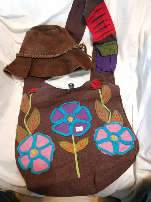 Hippy Lot, 1960's Hat, Large Cloth Purse
