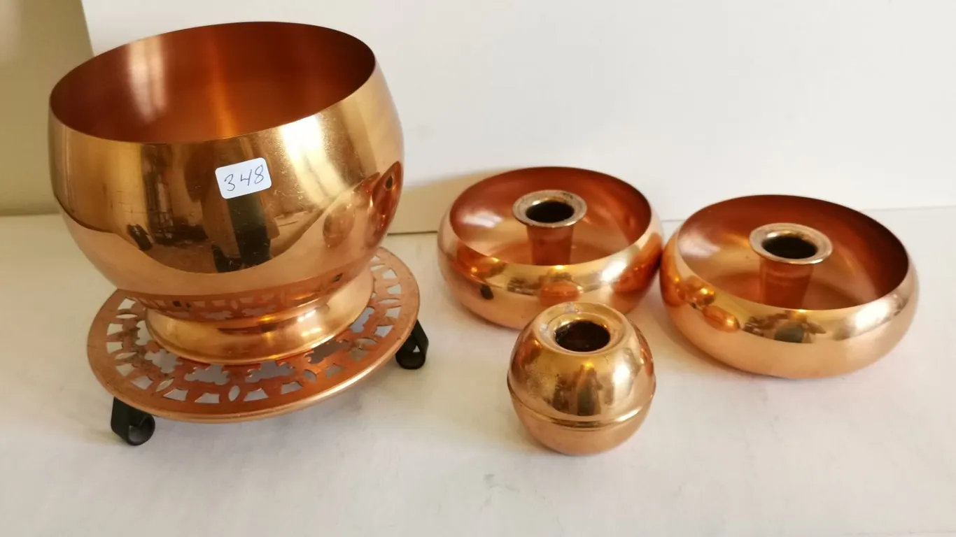 Copper Candle Holders, Copper Bowl & Tray