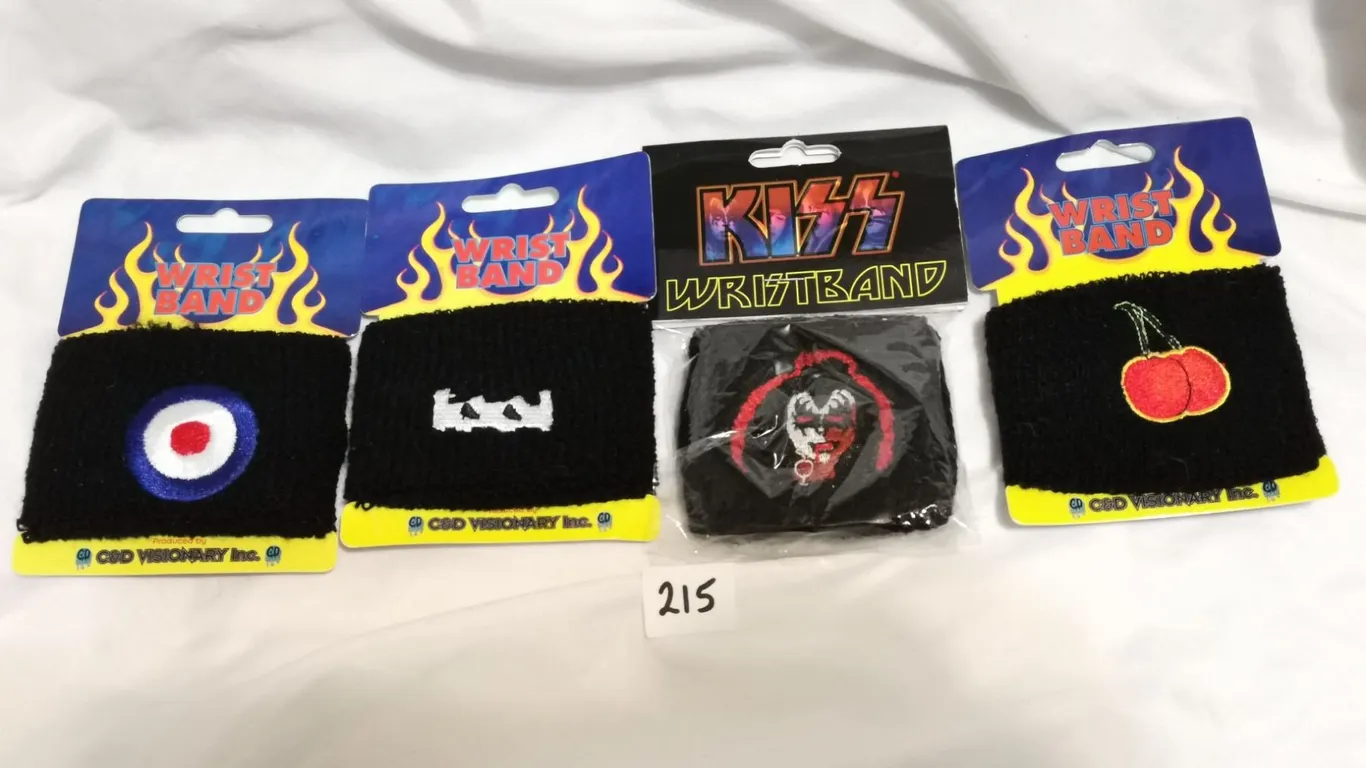 (4) NOS Wrist Bands – Kiss, Tool, Bullseye, Cherry