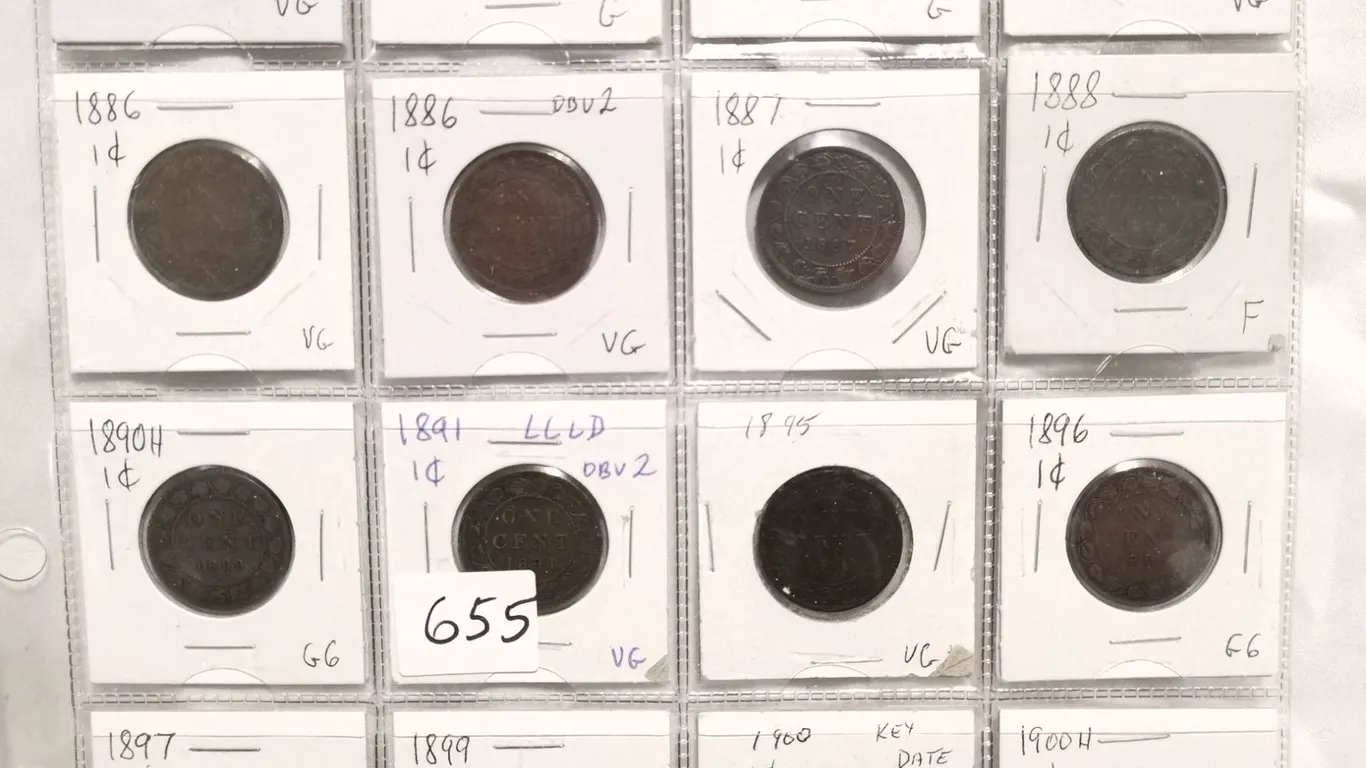 Lot of 20 Canadian 1 Cent Coins 1859-1904