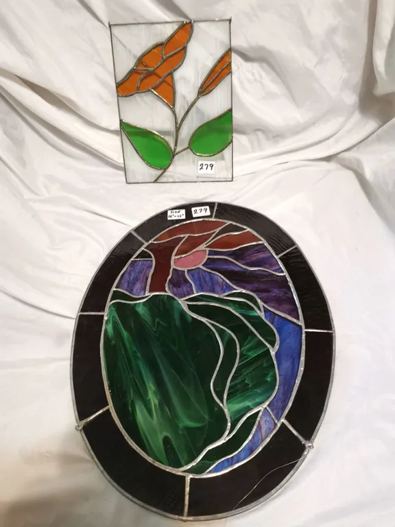 Two Stained Glass Pieces, Flower & Tree