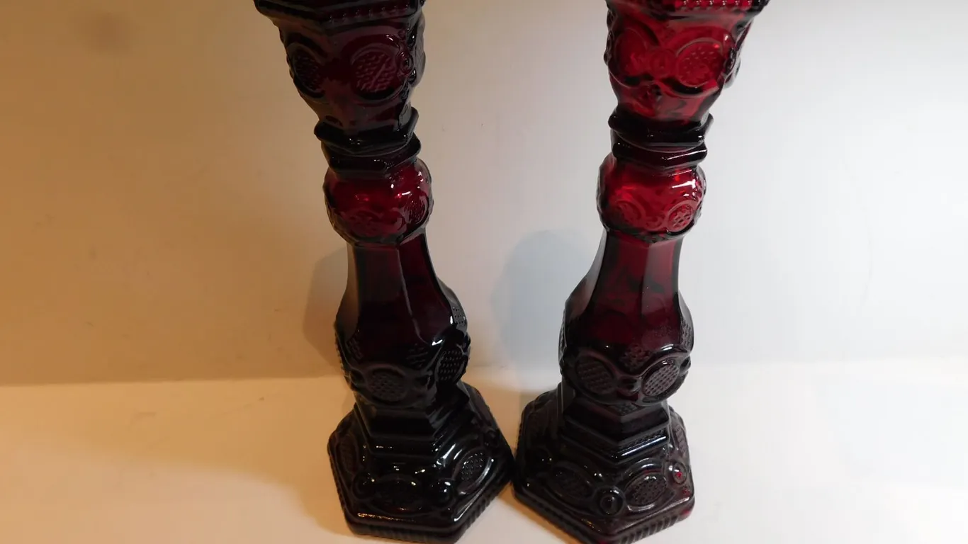 2-AVON RUBY RED CAPE COD CANDLE HOLDERS