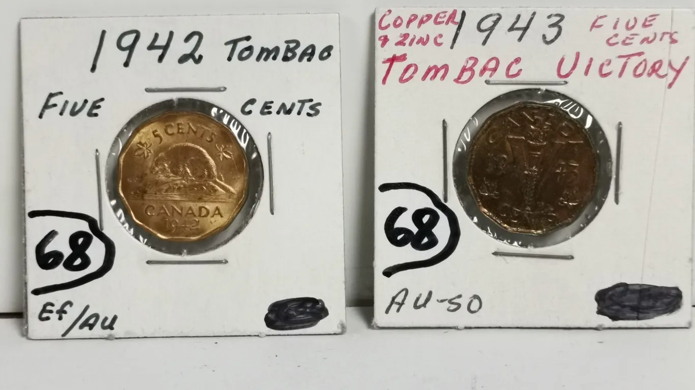 Two high grade 5 cents 1942, 1943 Tombacs