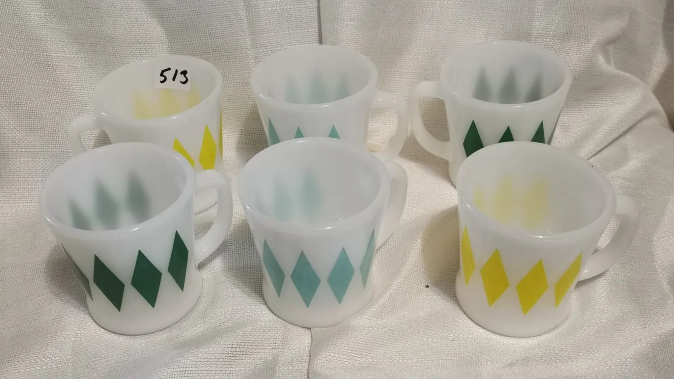 Set of six fire king rare diamond cups