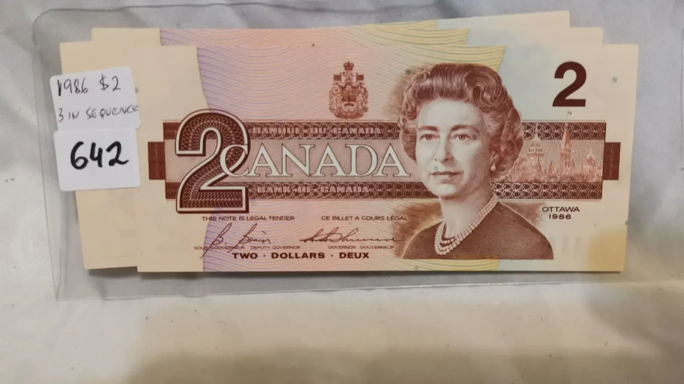 Three 1986 $2 Bills in Sequence