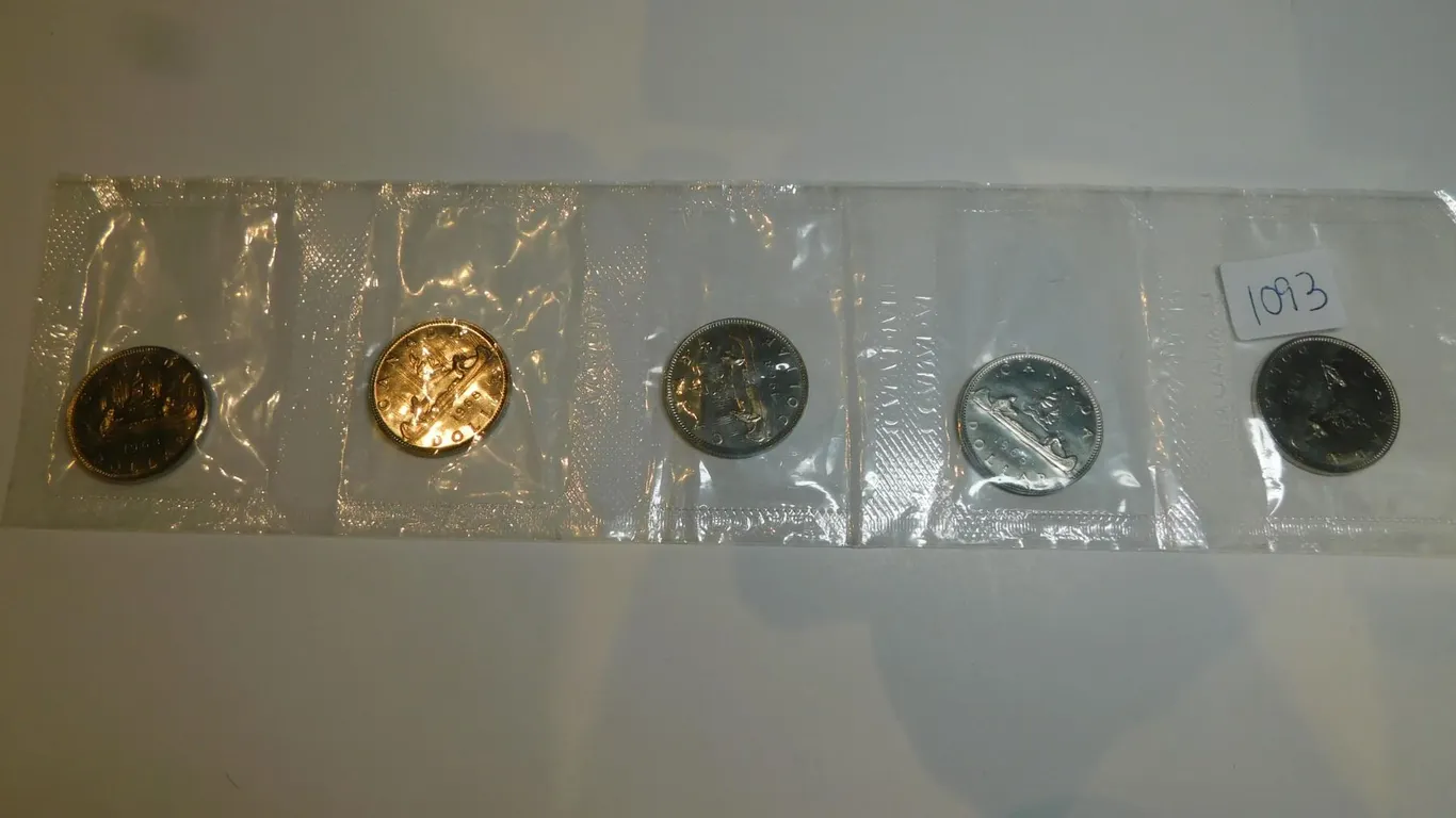 STRIP OF FIVE UNCIRCULATED 1968 SMALL ISLAND NICKEL DOLLARS