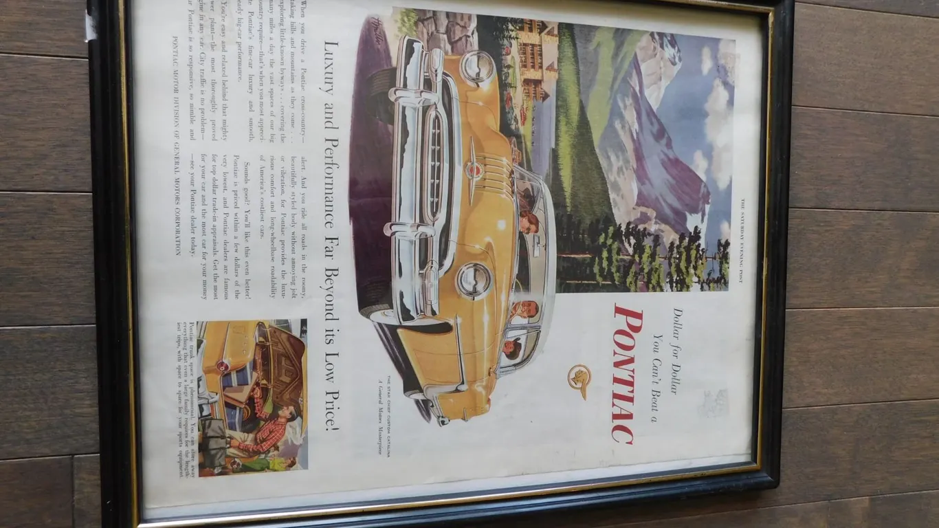 1954 PONTIAC FRAMED MAGAZINE PAGE, GREAT GRAPHICS