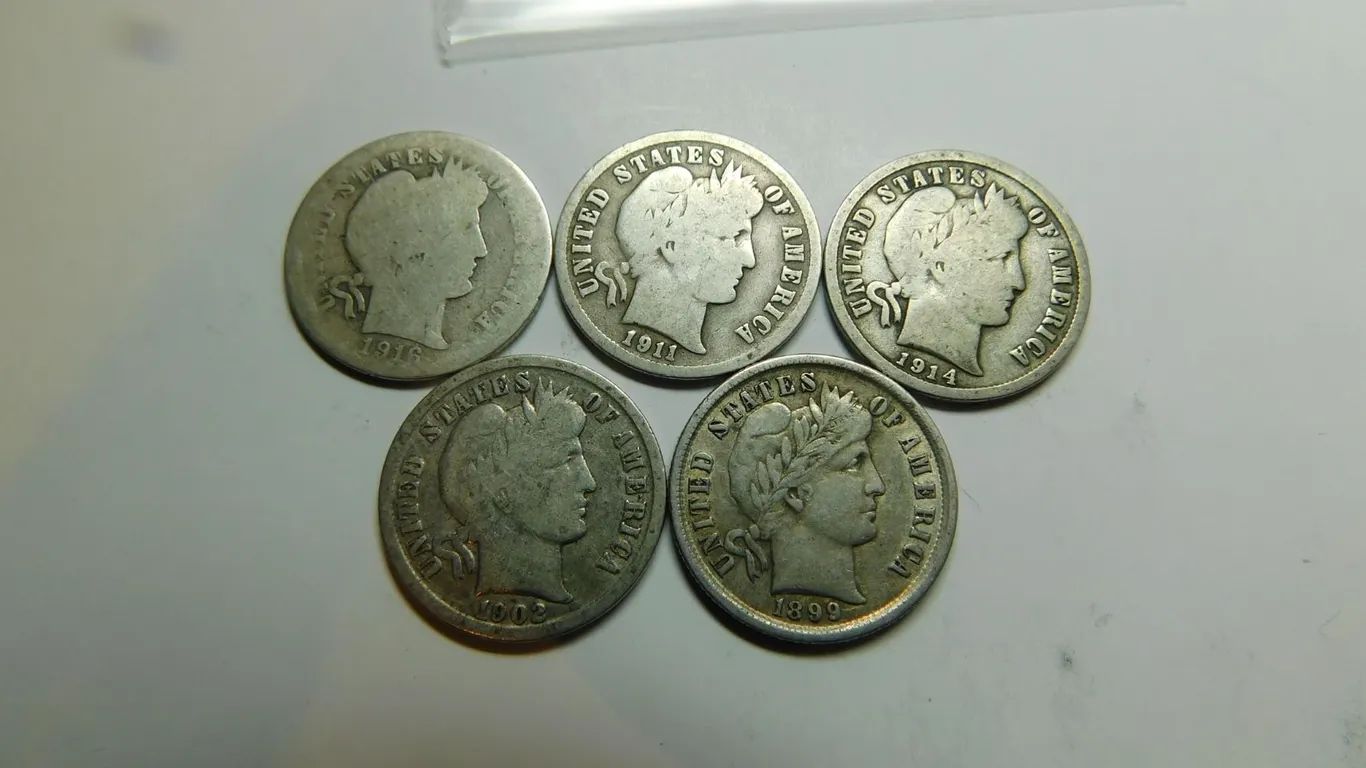 5-USA BARBER DIMES, SILVER