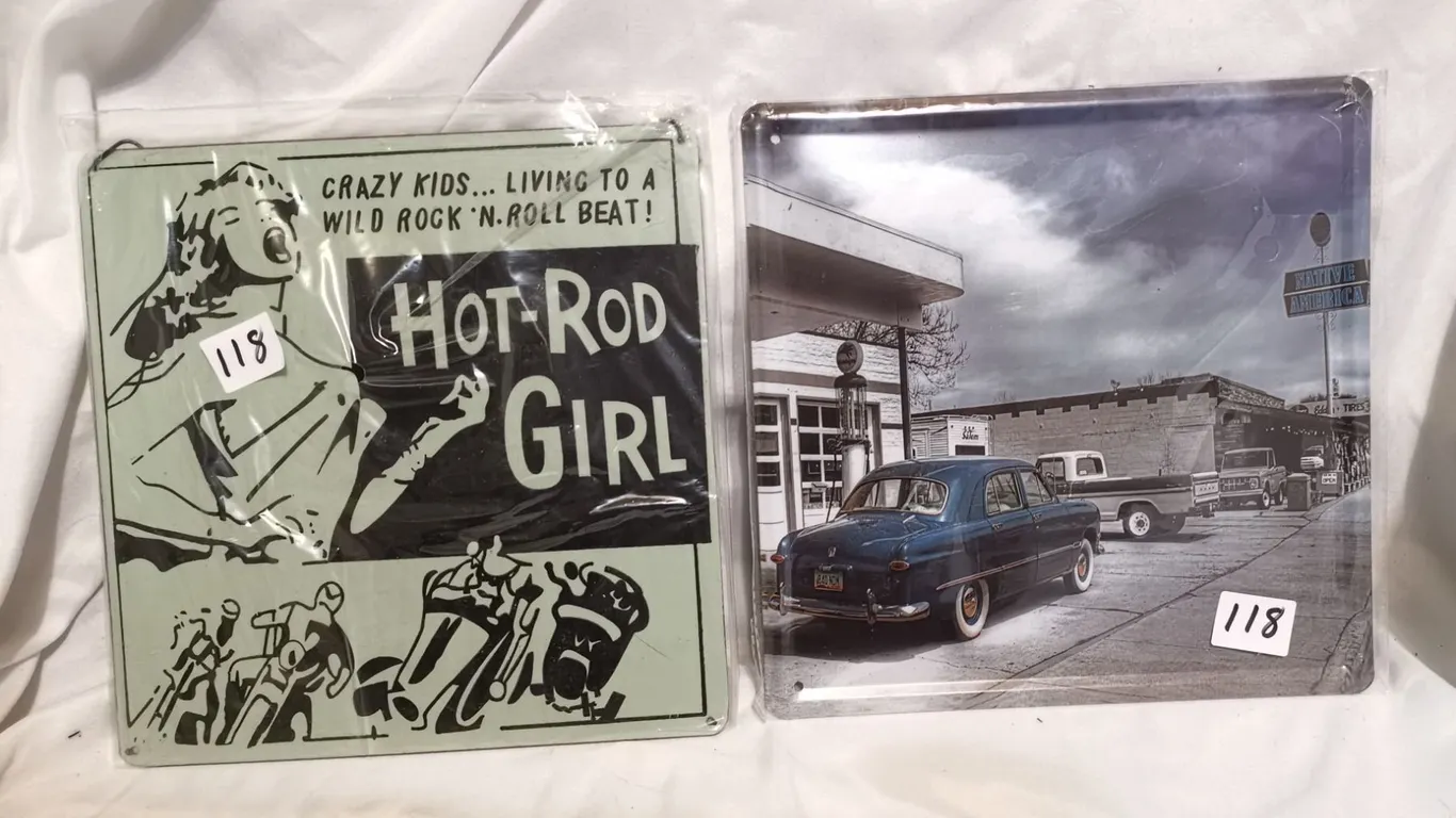 Two Square Tin Signs
