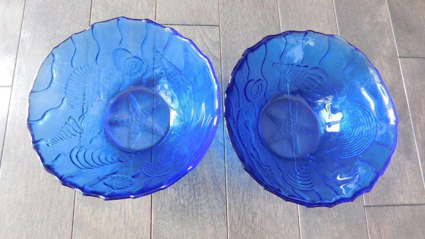 2-COBALT BLUE, 5” DIAMETER, WITH EMBOSSED SEA LIFE DESIGN