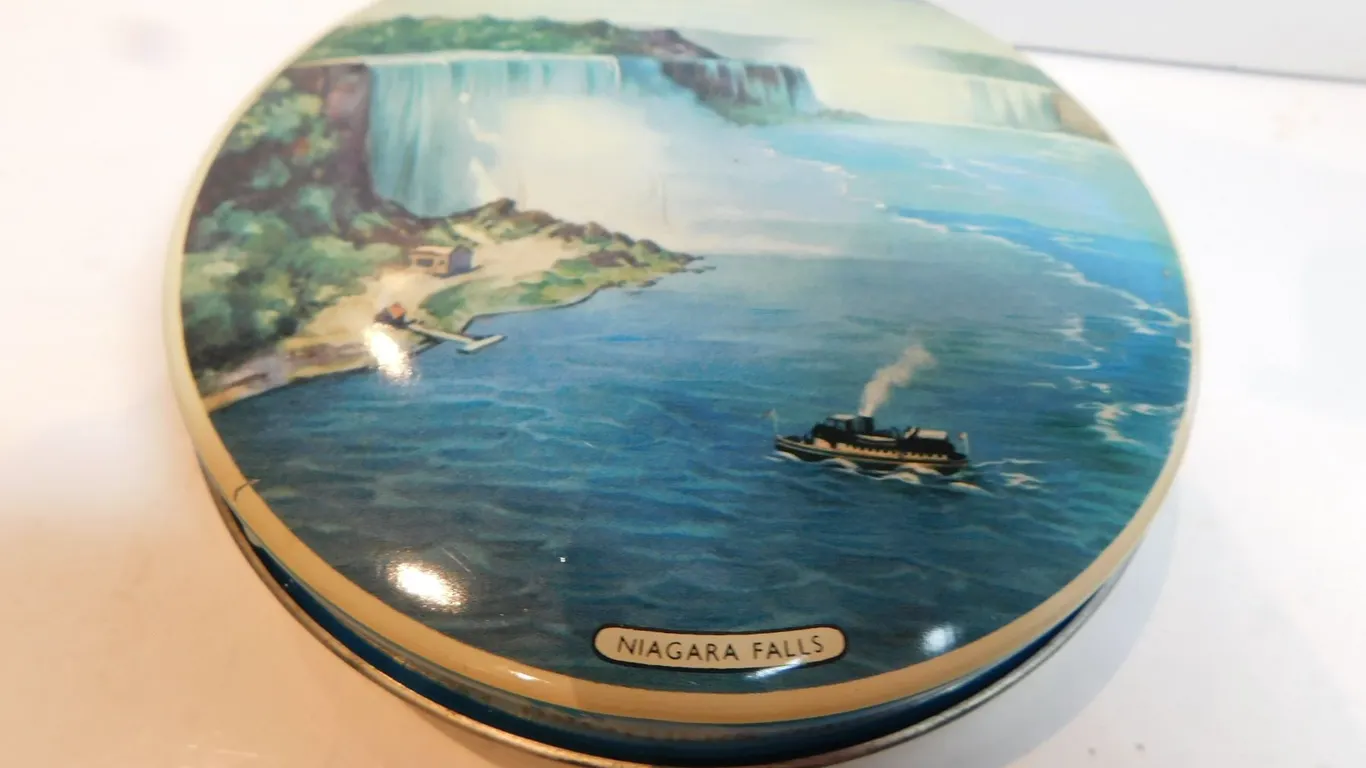 VINTAGE NIAGRA FALLS RILEY’S TOFFEE TIN