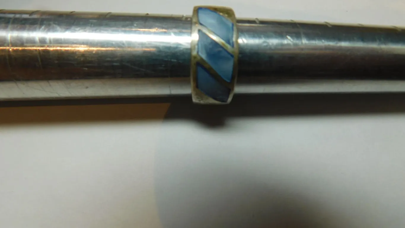 STERLING RING, BLUE INLAY, SIZE 6 ¾