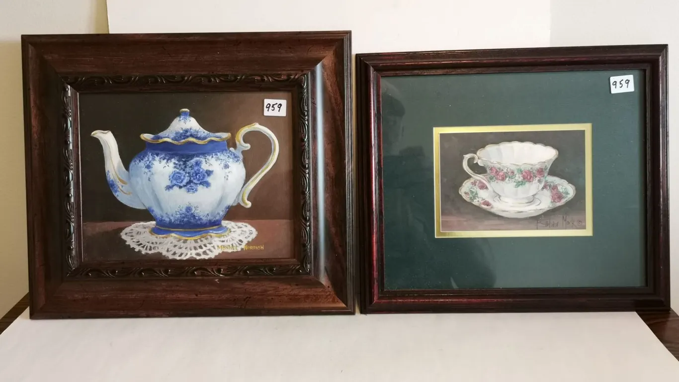 (2) Framed Art Prints (Teapot 15x13” & Teacup 14x12”)