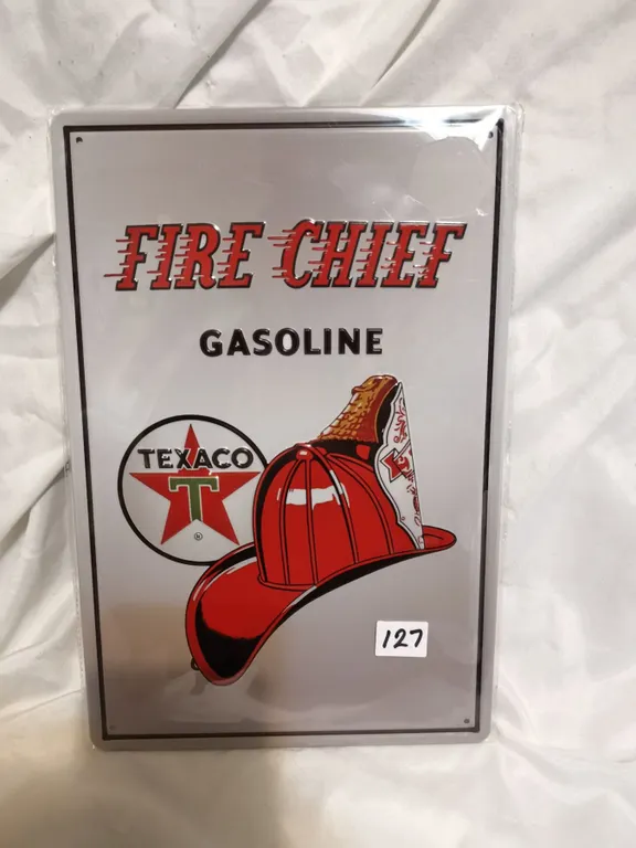 Embossed Texaco Fire Chief Tin Sign