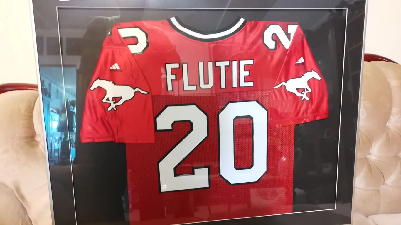 Doug flutie framed stampeders jersey