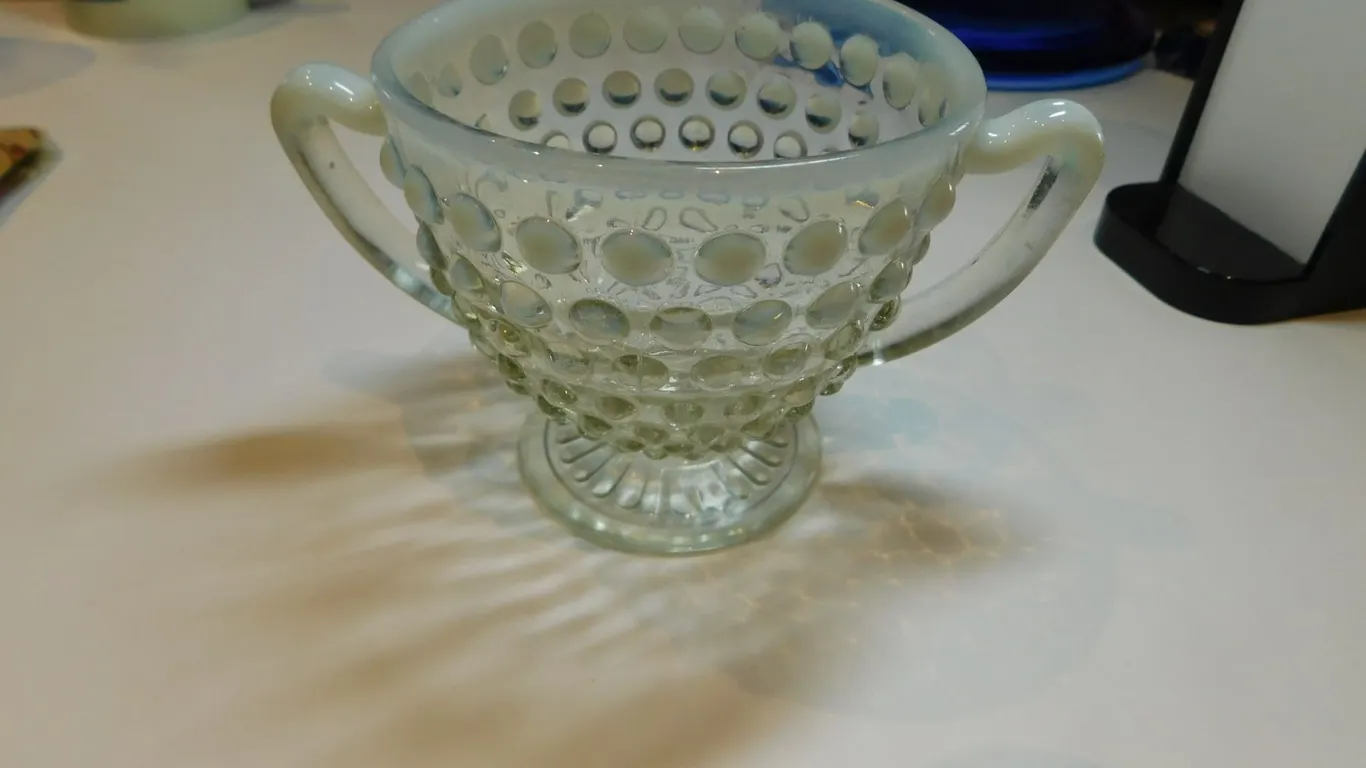 ANCHOR HOCKING MOON STONE HOBNAIL TWO HANDLED SUGAR BOWL