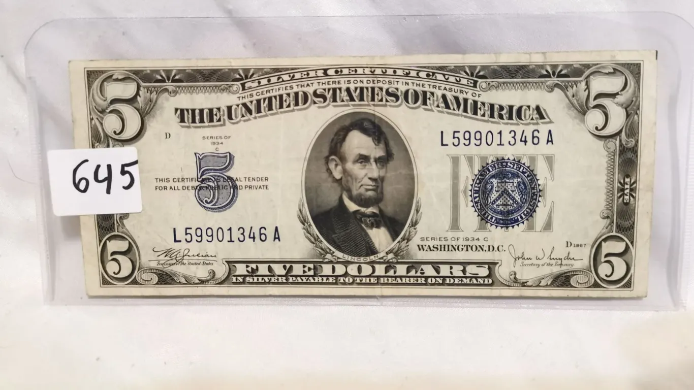 1934 U.S. $5 Bill, VF+