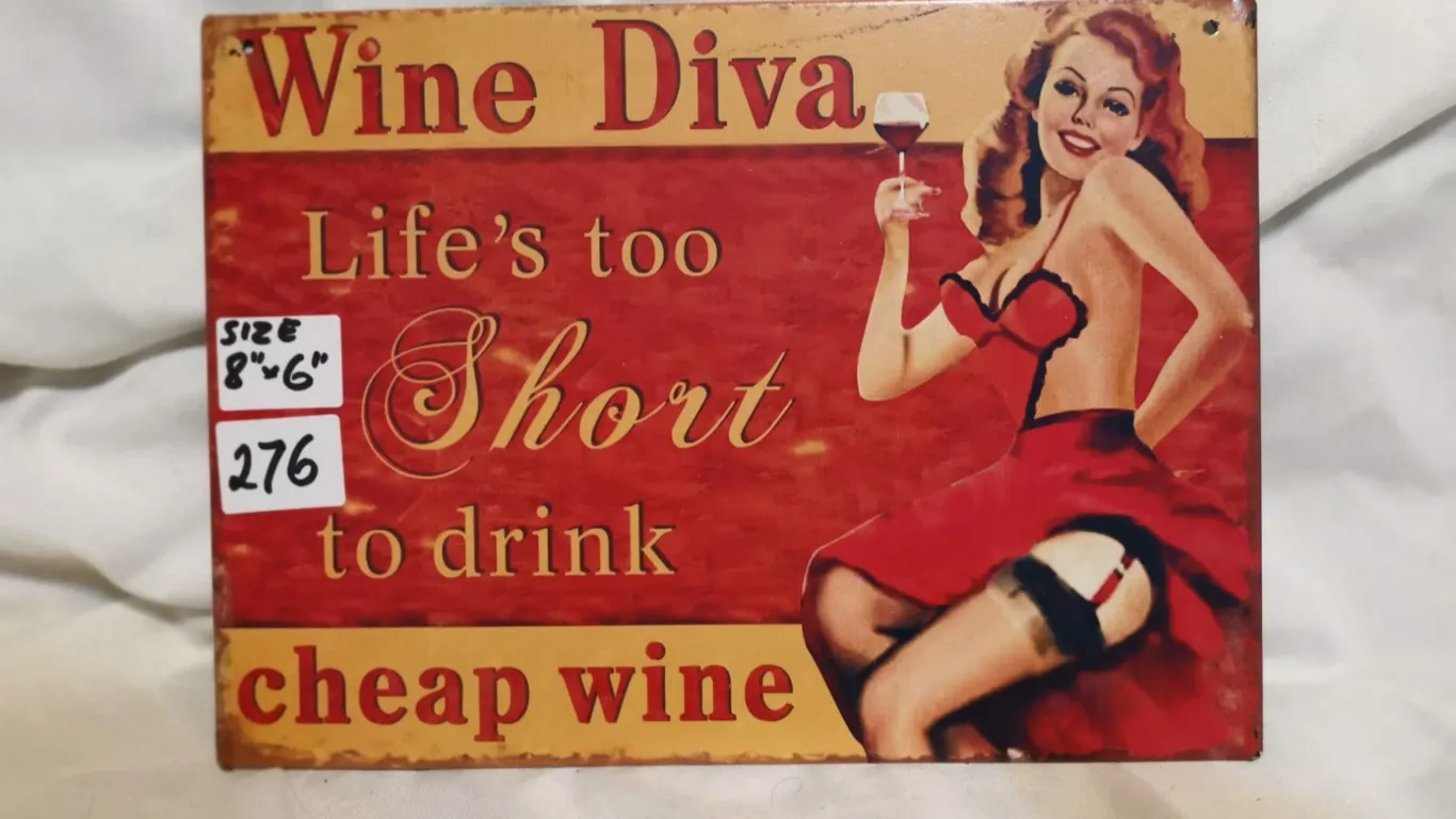 “Wine Diva” Tin Sign, 6x8”