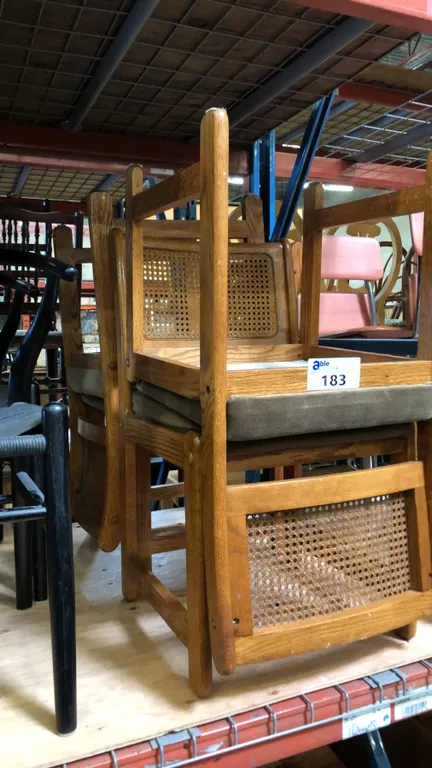 SET OF 4 OAK & RATTAN DINING CHAIRS