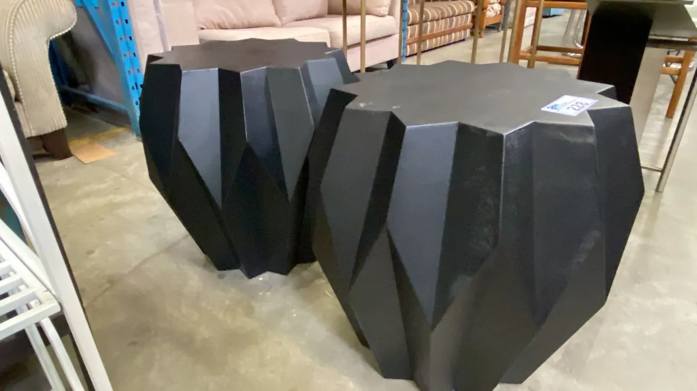 PAIR OF DESIGNER END TABLES - BLACK FINISH