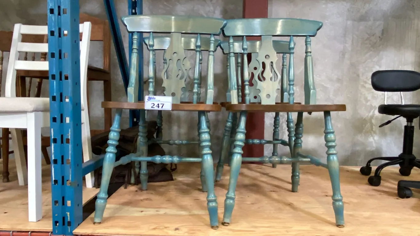 SET OF 4 TURQUOISE & NATURAL COUNTRY DINING CHAIRS