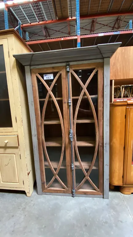 MEXICAN PINE 2 DOOR GLASS FRONT DISPLAY/BOOKCASE CABINET