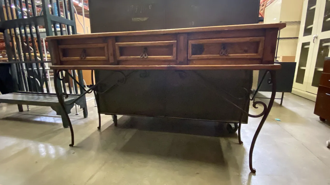 MEXICAN PINE WITH WROUGHT IRON BASE 3 DRAWER SOFA/HALL TABLE