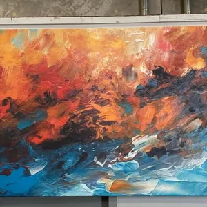 LARGE ABSTRACT OIL ON CANVAS TRANSFER PRINT - APPROX. 78" X 48"